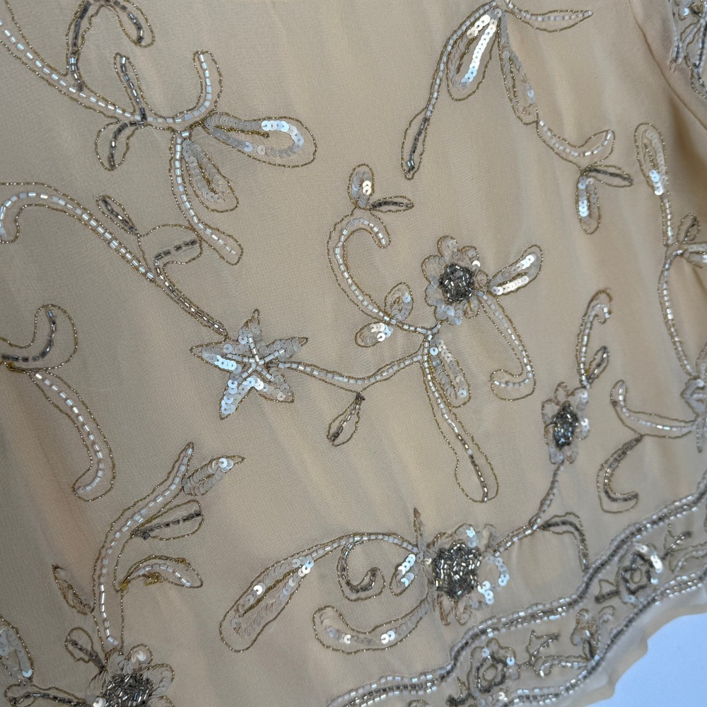 Zara Beaded Sequin Lined Top Women's Medium Tan Floral Sheer Fairycore Whimsical - Picture 2 of 10